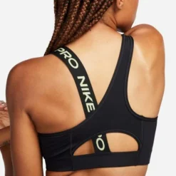 Nike Women's PRO Dri-Fit Swoosh Asymmetric Bra -Nike Sales Store 9011128 BlackNeonYellow 3