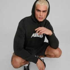 Puma Men's ESS+ 2 Col Big Logo Hoodie TR -Nike Sales Store 9016092 BlackWhite 4