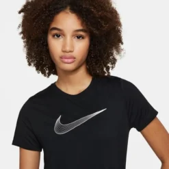 Nike Junior Girls' [8-20] Dri-FIT One Short Sleeve Top -Nike Sales Store 9026076 BlackWhite 2