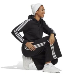ADIDAS Women's Essentials 3-Stripes French Terry Crop Hoodie -Nike Sales Store 9044085 BlackWhite 5